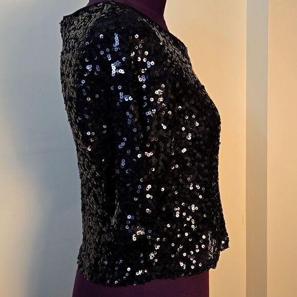 Material Girl Black Sequin Crop Blouse - Picture 3 of 8
